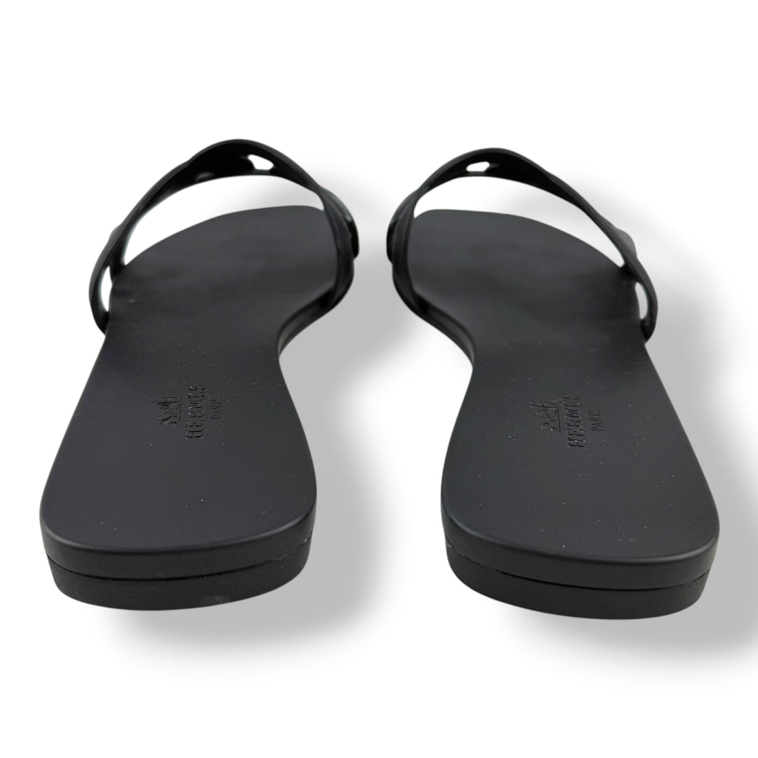 Hermes Aloha Black Flat Slides UK 5 EU 38