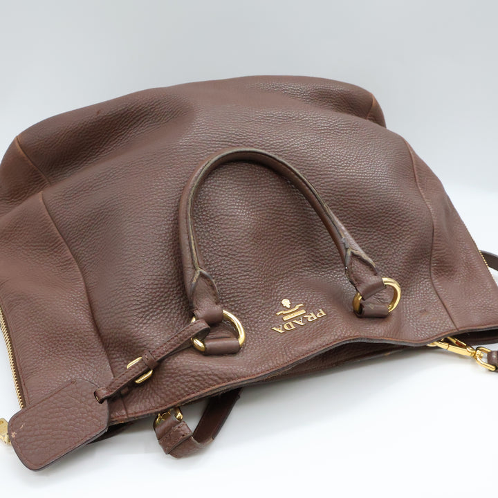 Prada Brown Vitello Tote Handbag