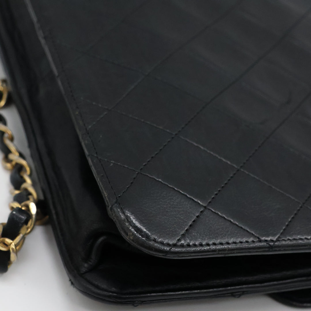 Chanel CC Black Push Lock Single Flap Quilted Lambskin Shoulder Handbag
