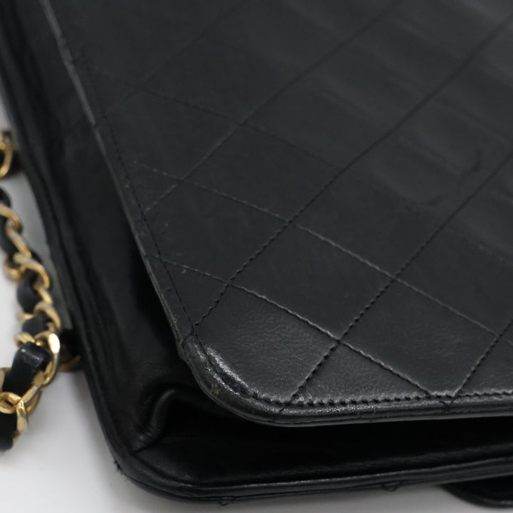 Chanel CC Black Push Lock Single Flap Quilted Lambskin Shoulder Handbag