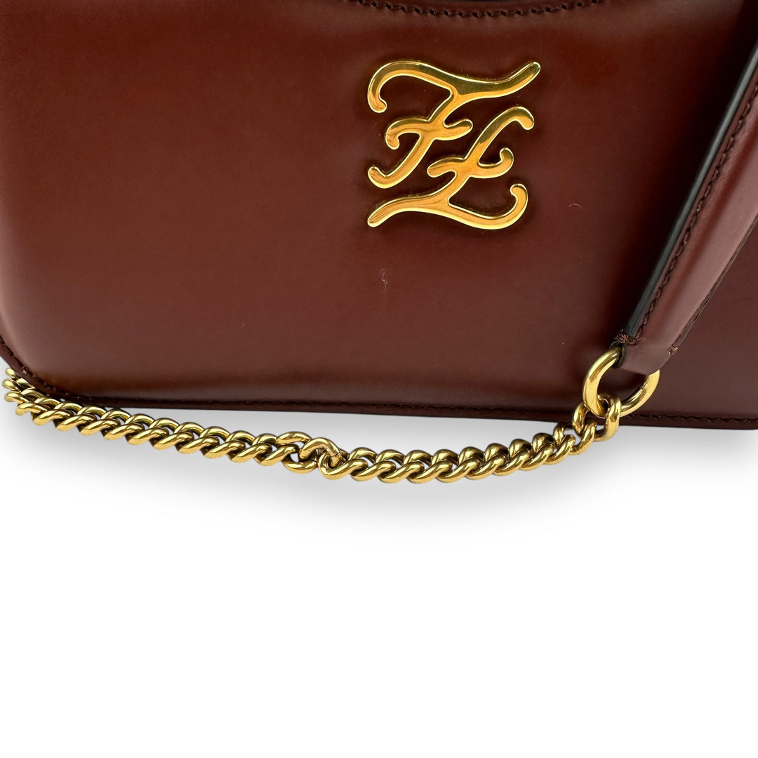 Fendi FF Karligraphy Tobacco Brown Pocket Shoulder Handbag