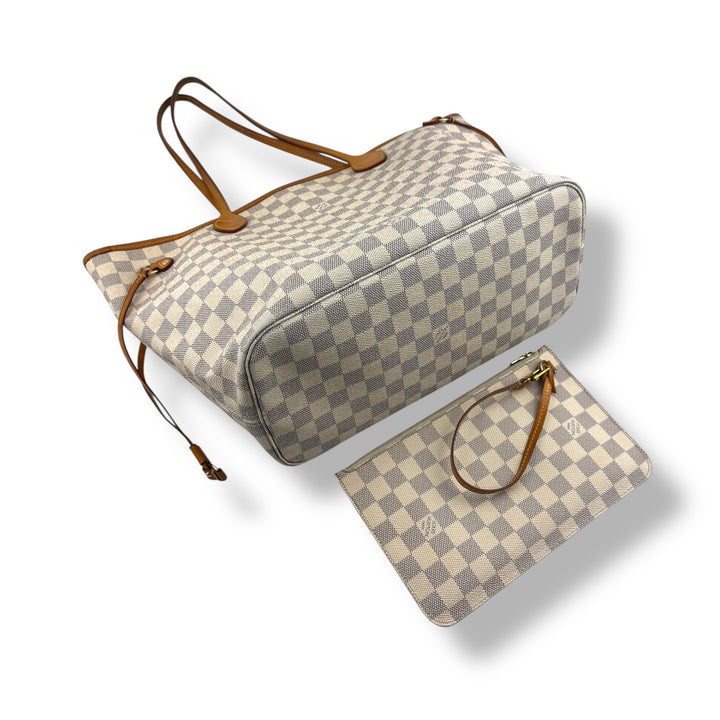 Louis Vuitton Damier Azur Neverfull MM Handbag With Pouch