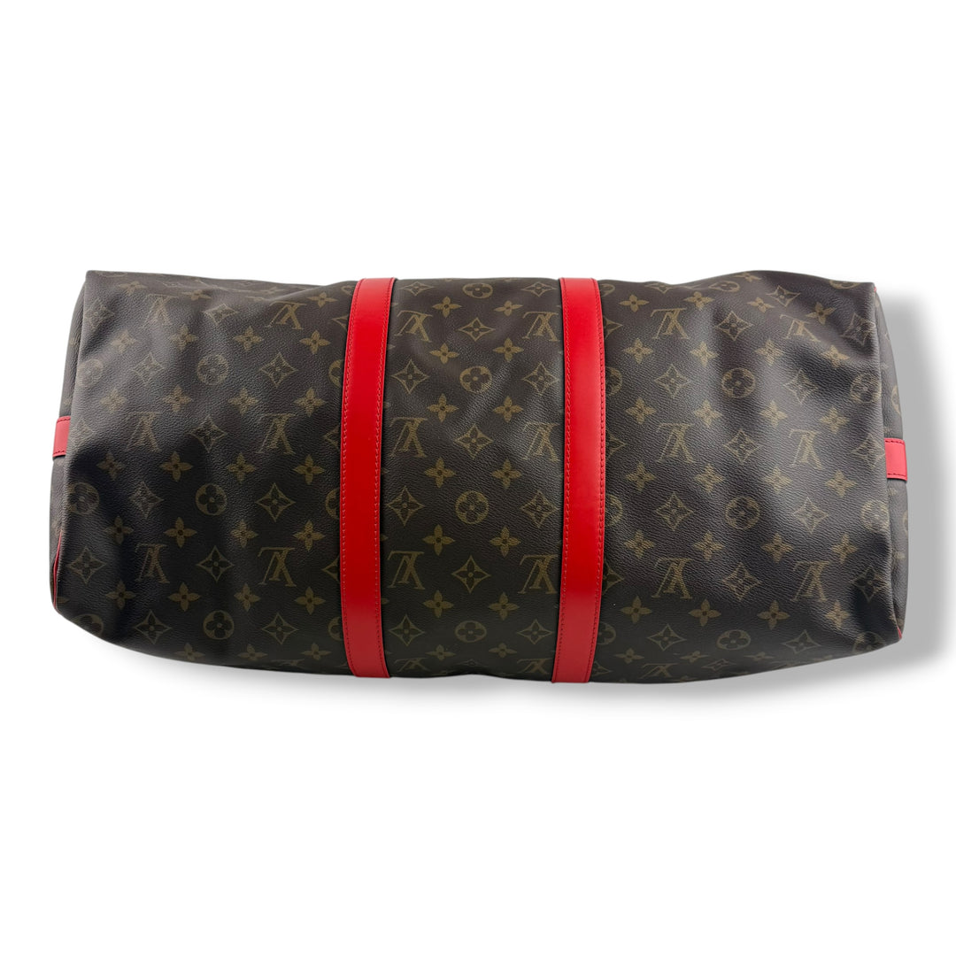 Louis Vuitton Bandouliere Brown Monogram / Red 50 Keepall Duffle Bag