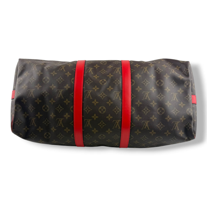 Louis Vuitton Bandouliere Brown Monogram / Red 50 Keepall Duffle Bag