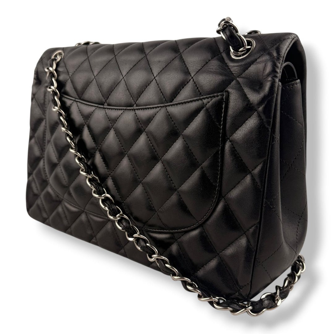 Chanel Double Classic Lambskin Black Flap Handbag Large