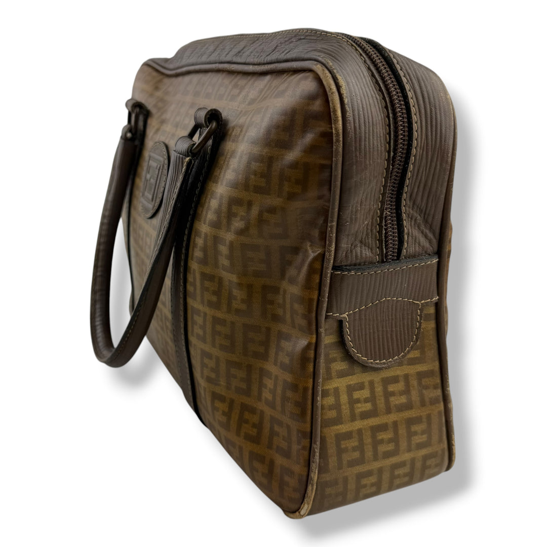 Fendi Zucca Brown Boston Tote Handbag