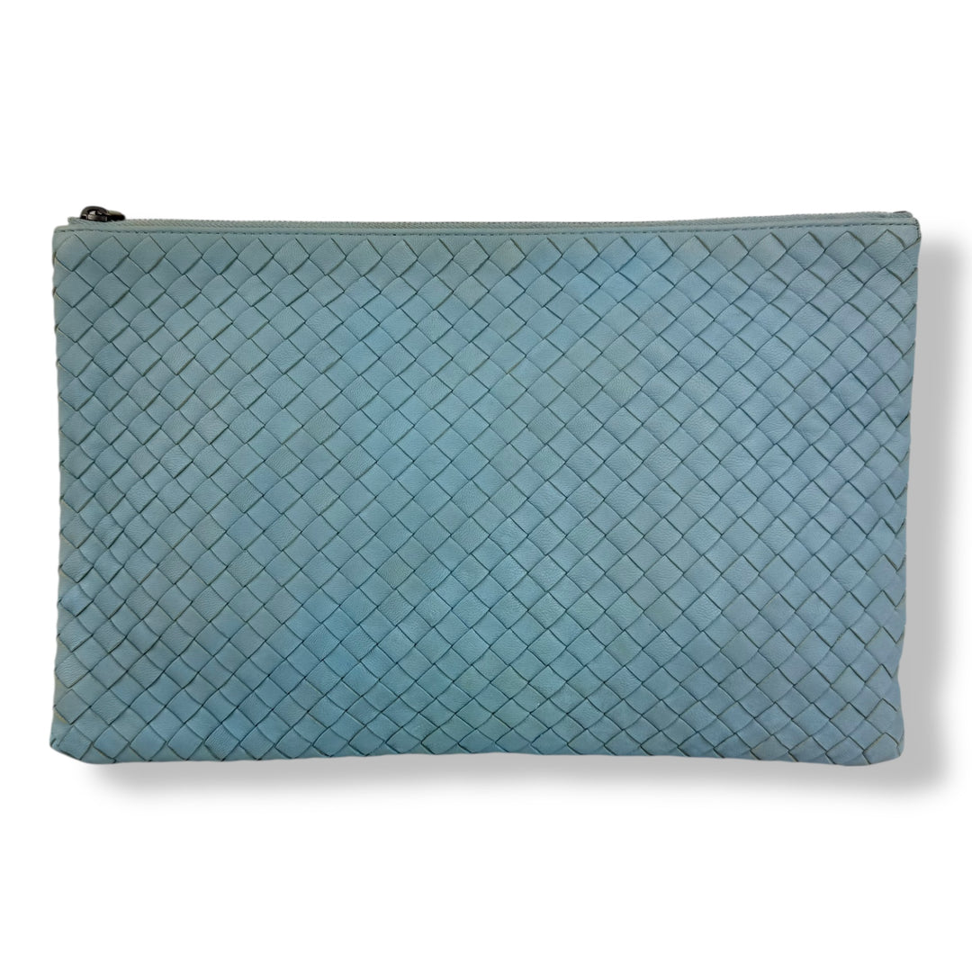 Bottega Veneta Calfskin Blue Leather Clutch Pouch