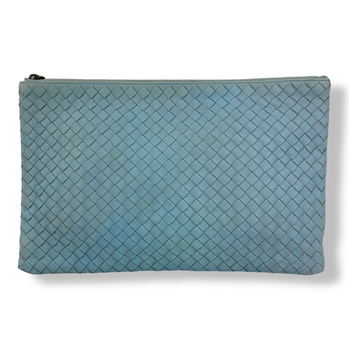 Bottega Veneta Calfskin Blue Leather Clutch Pouch