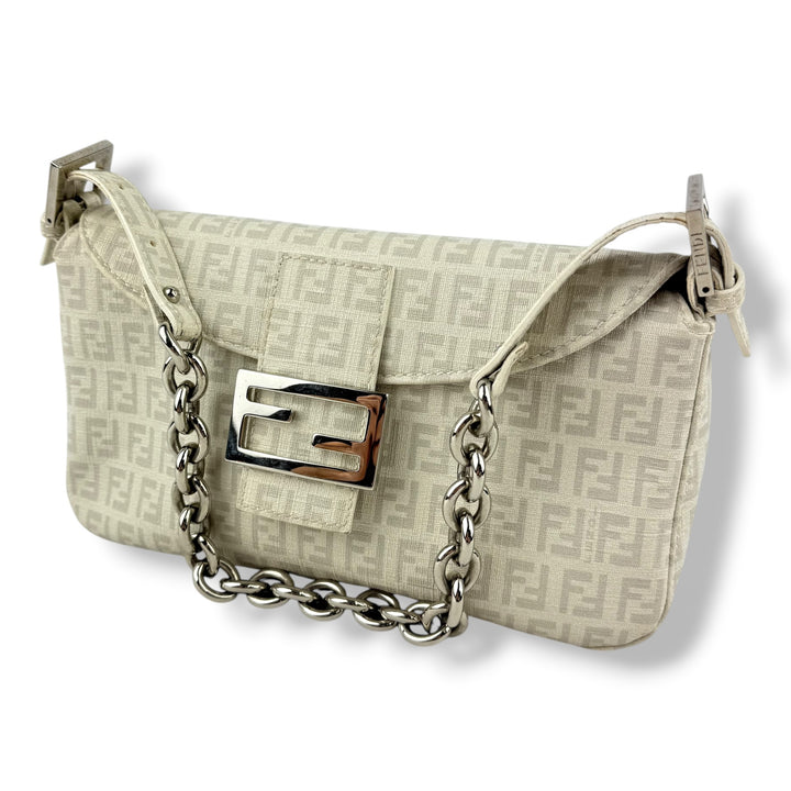 Fendi FF Zucchino Mamma Baguette Grey Handbag