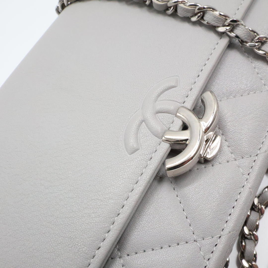 CHANEL Lambskin Quilted Wallet On Chain WOC Grey Handbag