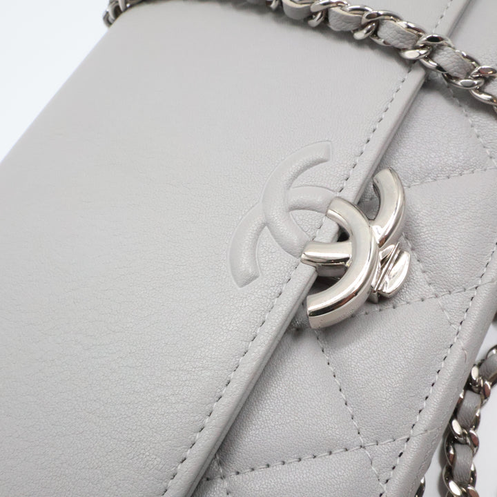 CHANEL Lambskin Quilted Wallet On Chain WOC Grey Handbag