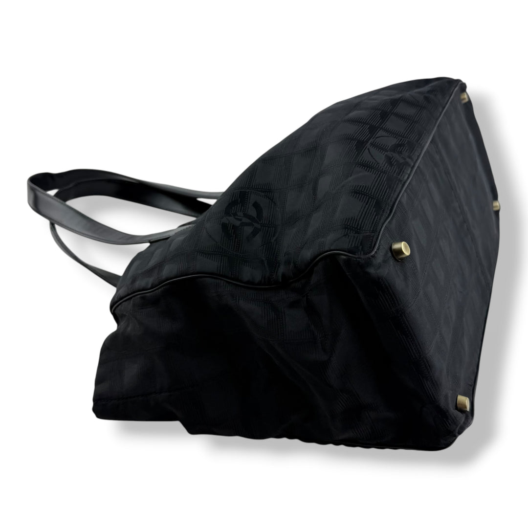 Chanel Black Travel Line Canvas Tote Handbag