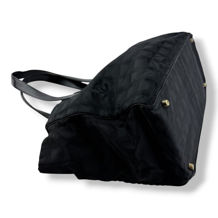 Chanel Black Travel Line Canvas Tote Handbag