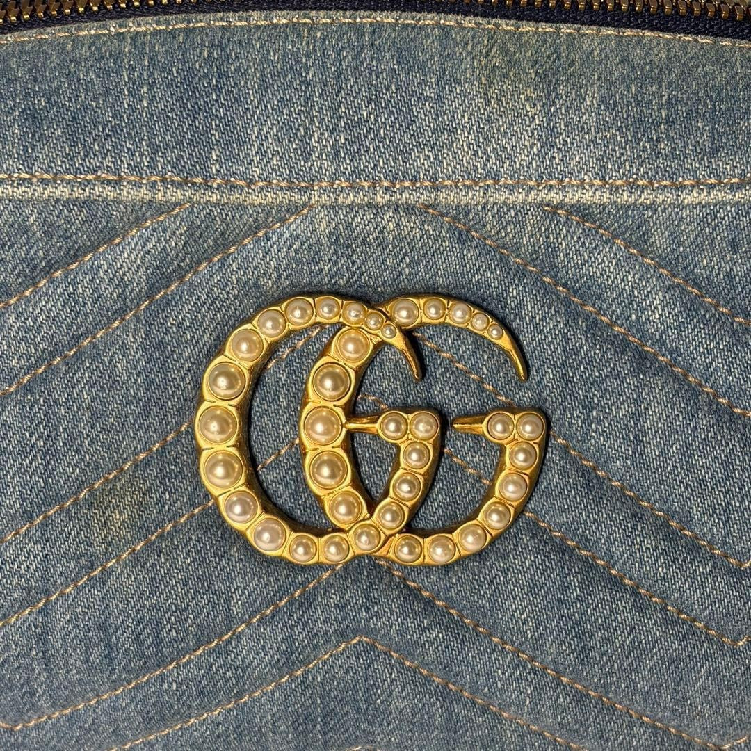 Gucci GG Marmont Blue Denim Small Handbag
