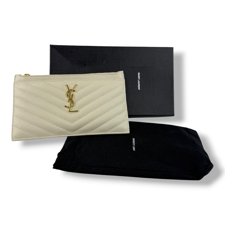 Saint Laurent Cassandre White Calfskin Leather Pouch Clutch Bag