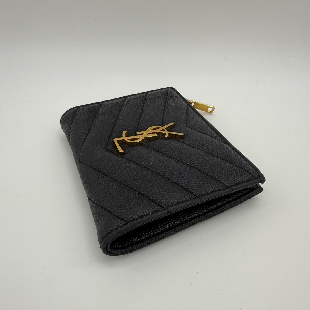 YSL Saint Laurent Black Cassandre Bifold Wallet