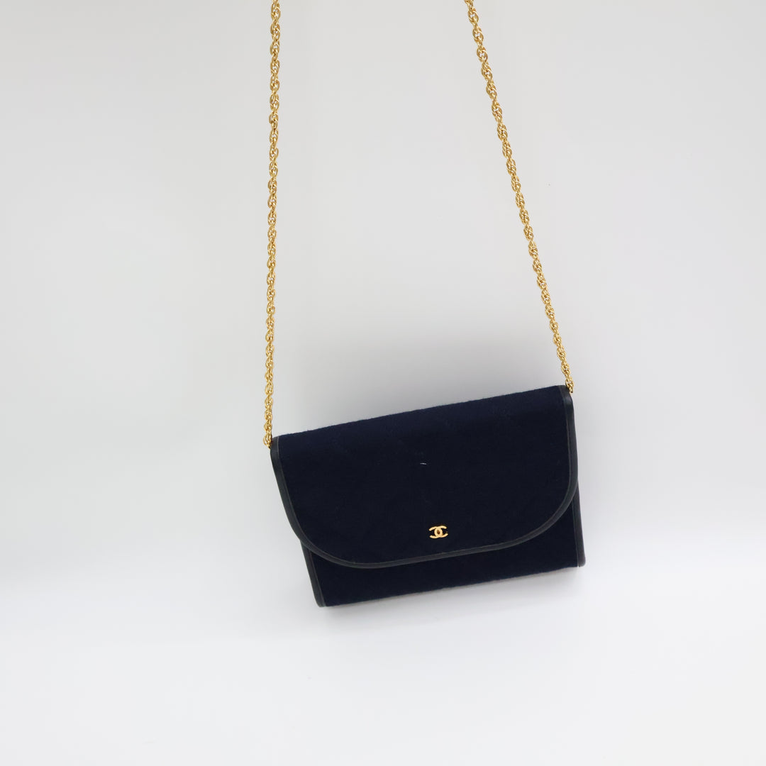 Chanel Navy Quilted Cotton Vintage Mini Matelasse Handbag