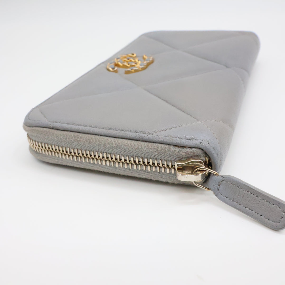 Chanel Zip Around Lambskin Quilted Grey Wallet