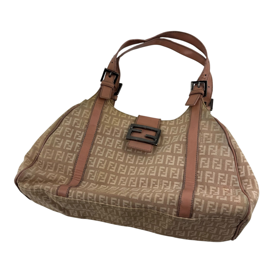 Fendi Zucchino Beige/Pink FF Monogram Canvas Hobo Handbag
