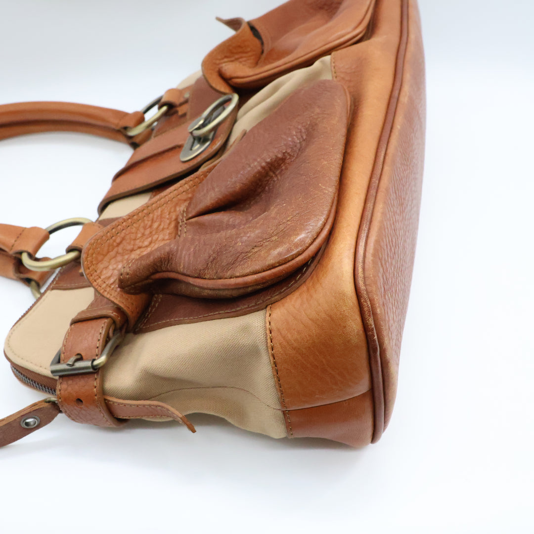 Burberry Vintage Beige/Brown Large Satchel Tote Handbag