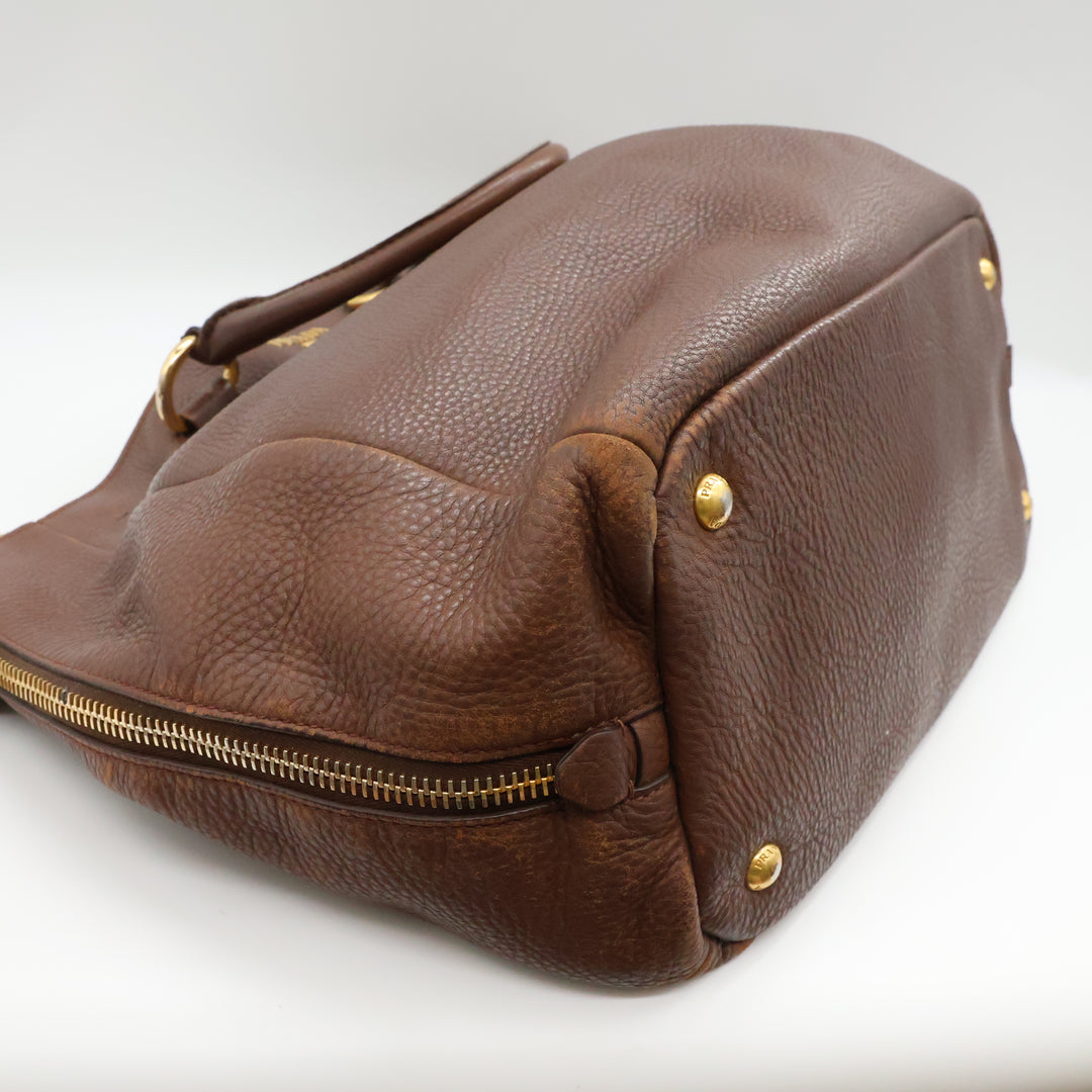 Prada Brown Vitello Tote Handbag