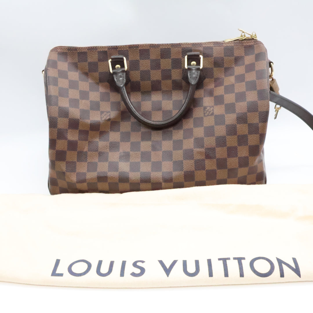 Louis Vuitton Damier Ebene Brown Speedy Bandouliere 35 Handbag