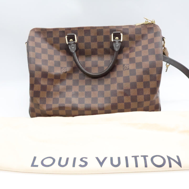 Louis Vuitton Damier Ebene Brown Speedy Bandouliere 35 Handbag