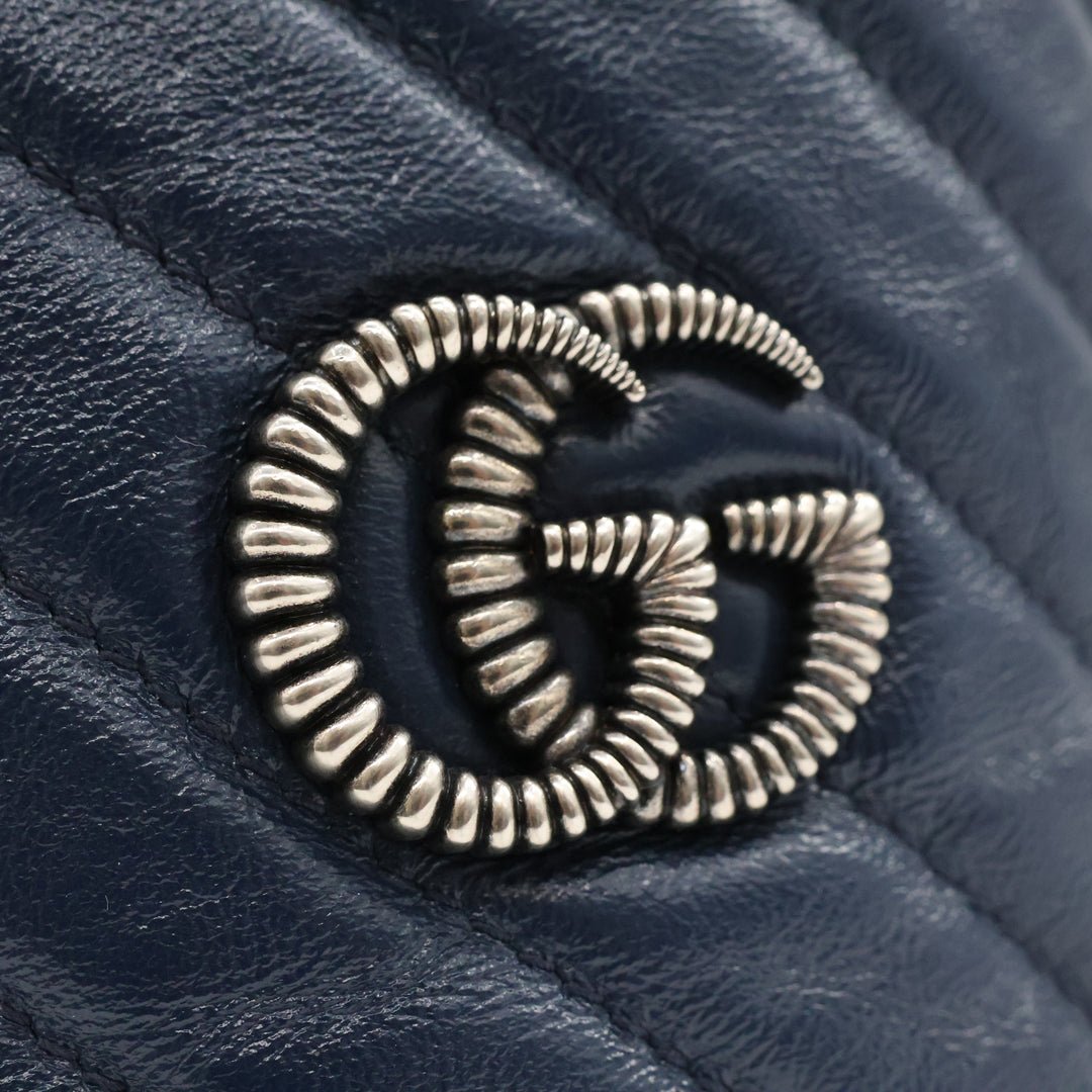 Gucci GG Marmont Navy Leather Mini Bucket Handbag