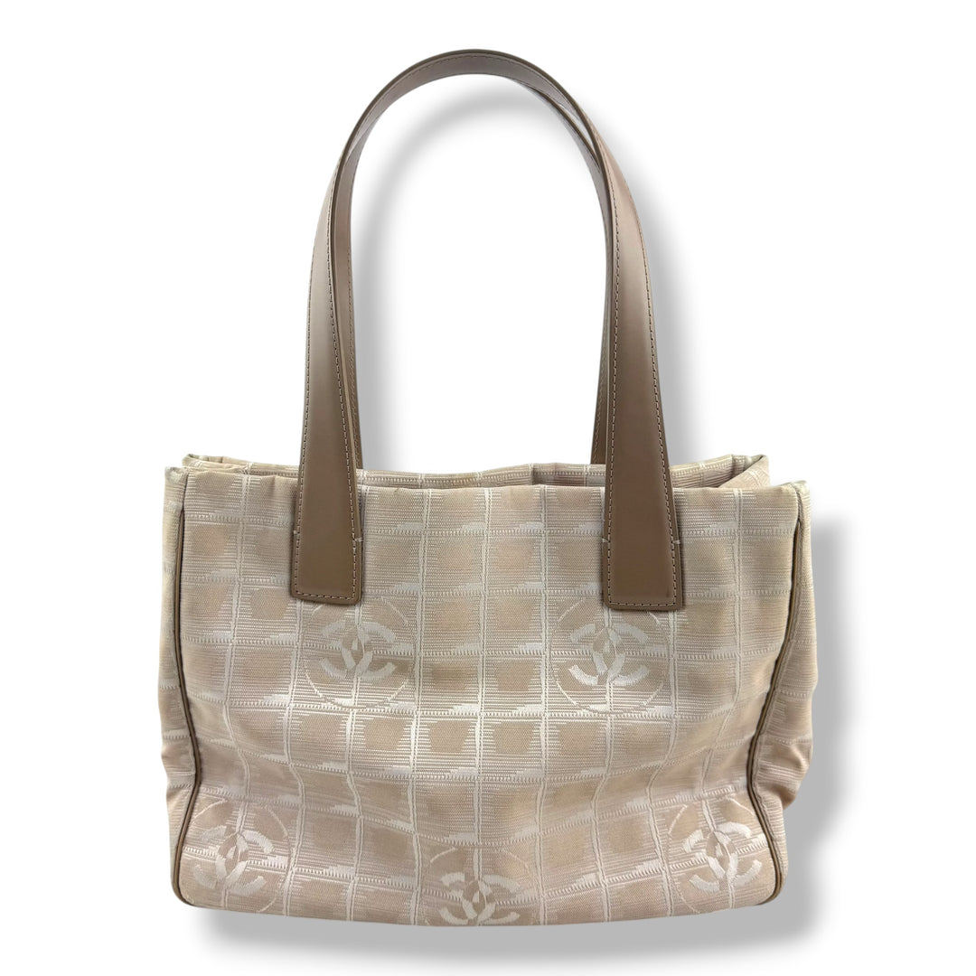 Chanel Nude/White Travel Line Canvas Tote Handbag