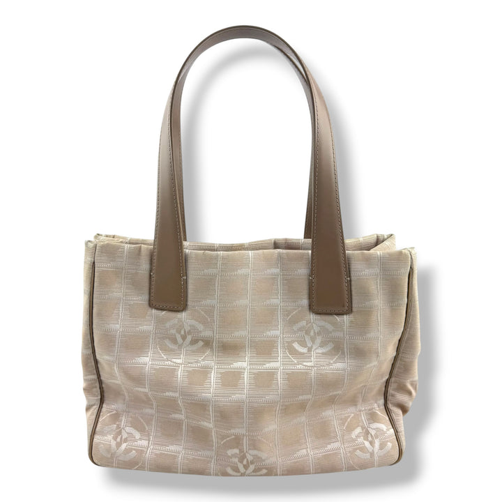Chanel Nude/White Travel Line Canvas Tote Handbag