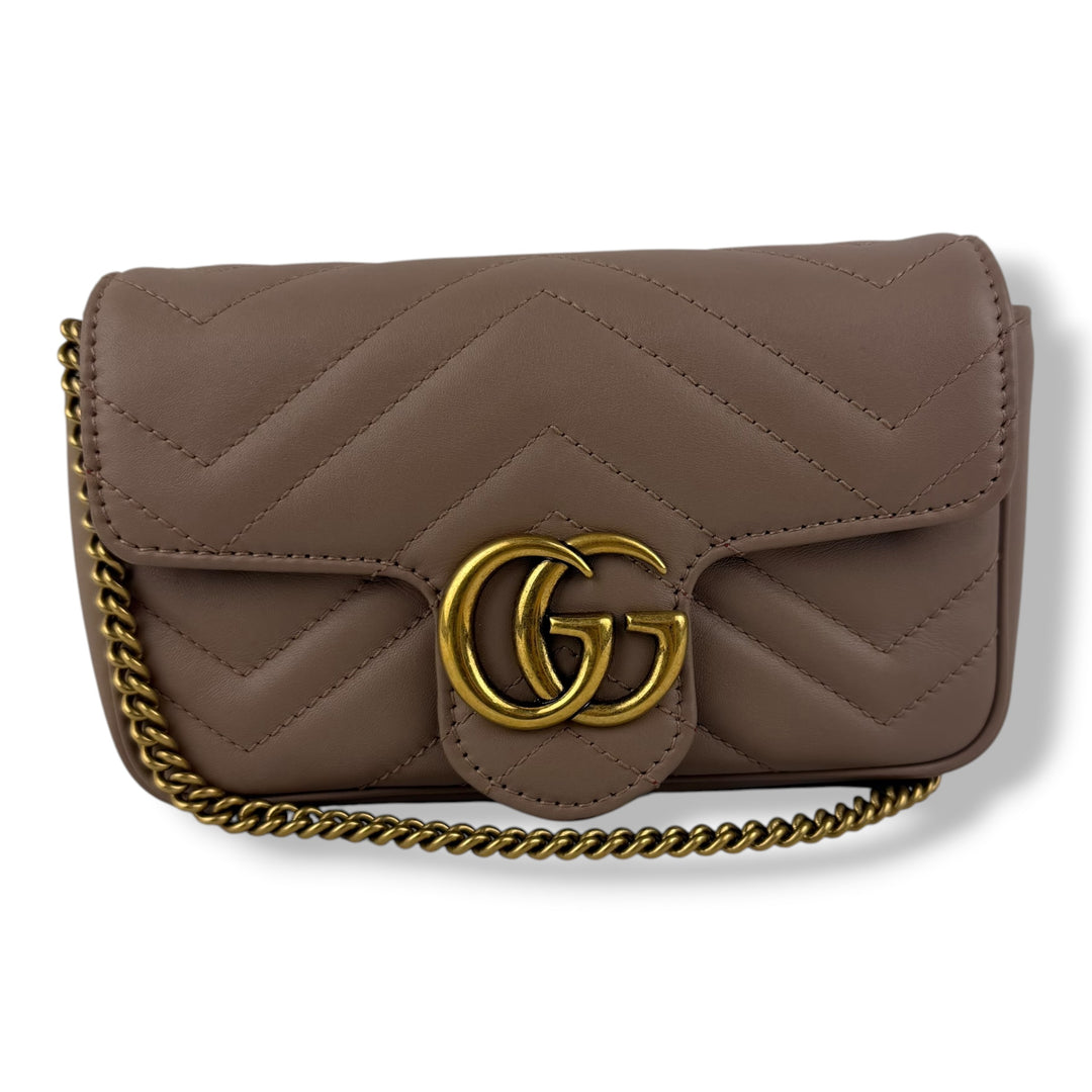 Gucci GG Marmont Dusty Pink Leather Super Mini Handbag