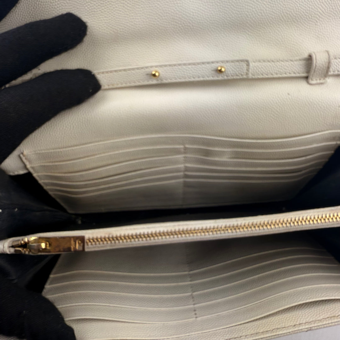 Saint Laurent YSL Matelasse White Leather Cassandre Wallet On Chain Handbag