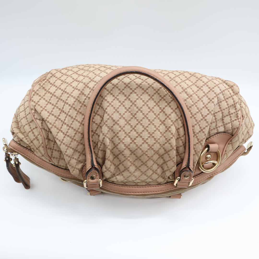 Gucci GG Beige Diamante Canvas Sukey Satchel Handbag