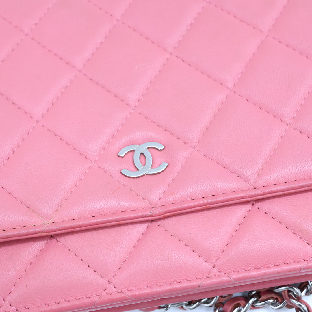 CHANEL Lambskin Quilted Wallet On Chain WOC Pink Handbag