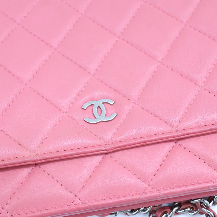 CHANEL Lambskin Quilted Wallet On Chain WOC Pink Handbag