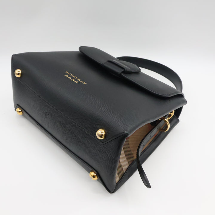 Burberry Black Grained Leather Camberley Top Handle Handbag