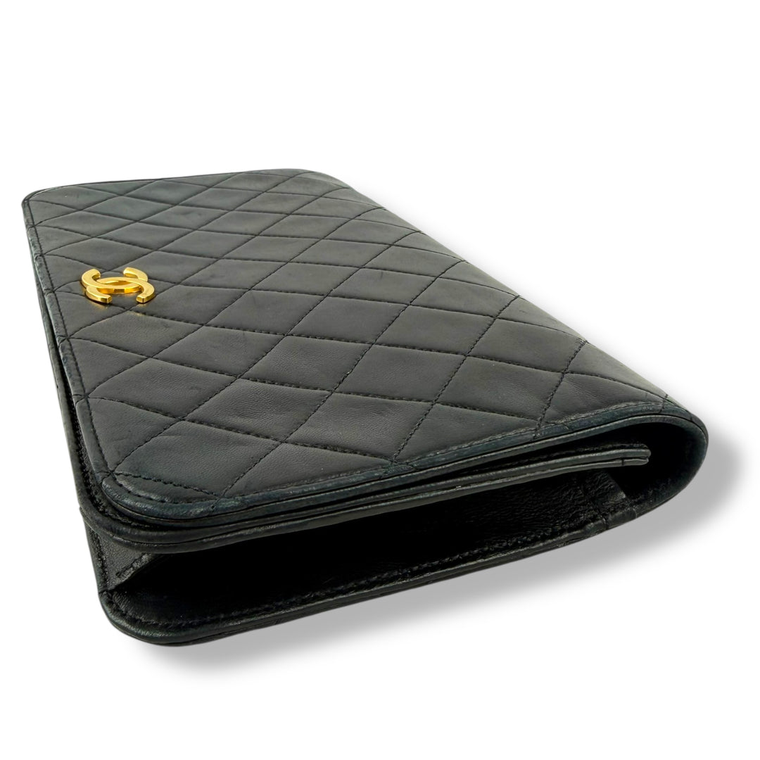Chanel CC Black Push Lock Single Flap Quilted Lambskin Shoulder Handbag