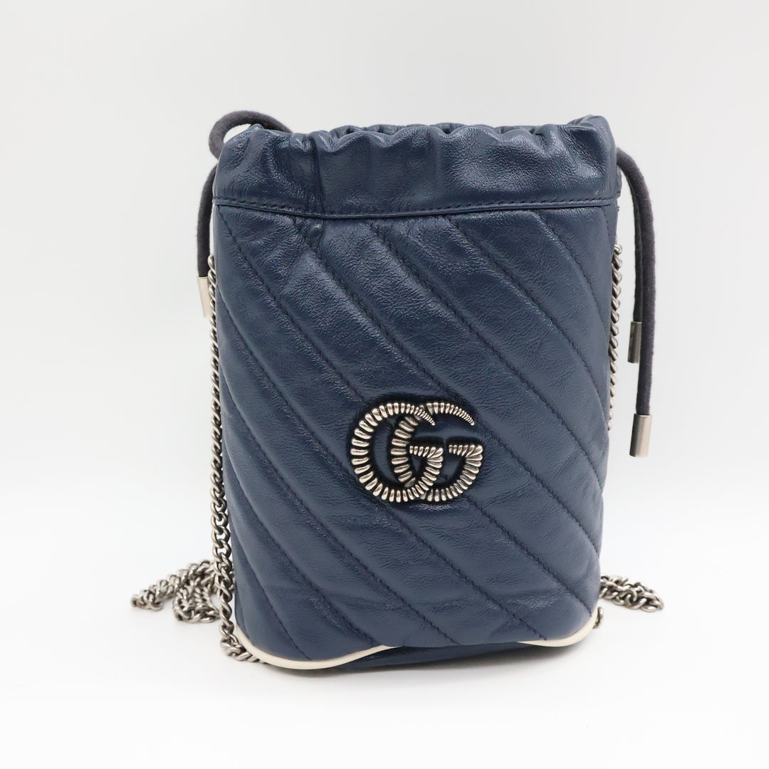 Gucci GG Marmont Navy Leather Mini Bucket Handbag