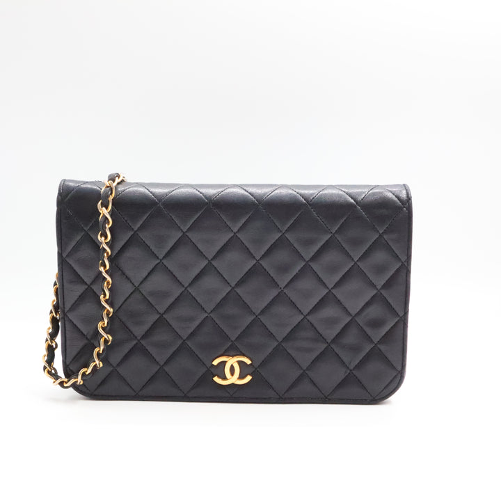 Chanel CC Black Push Lock Single Flap Quilted Lambskin Shoulder Handbag