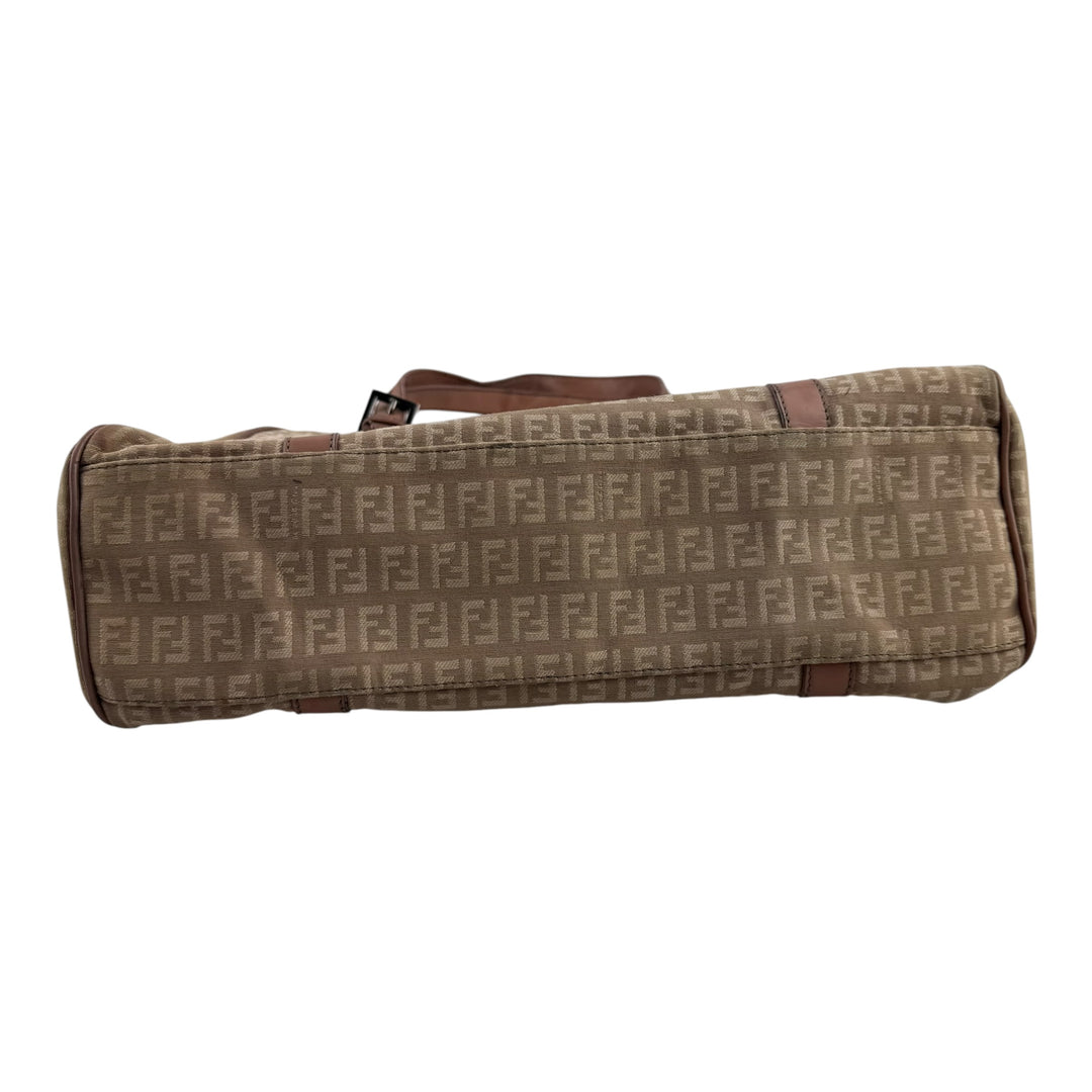 Fendi Zucchino Beige/Pink FF Monogram Canvas Hobo Handbag