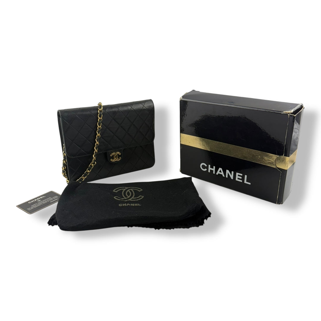 CHANEL CC Logo Matelasse Black Leather Single Flap Chain Shoulder Handbag