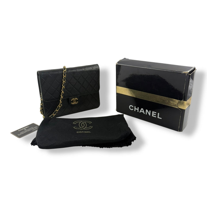 CHANEL CC Logo Matelasse Black Leather Single Flap Chain Shoulder Handbag