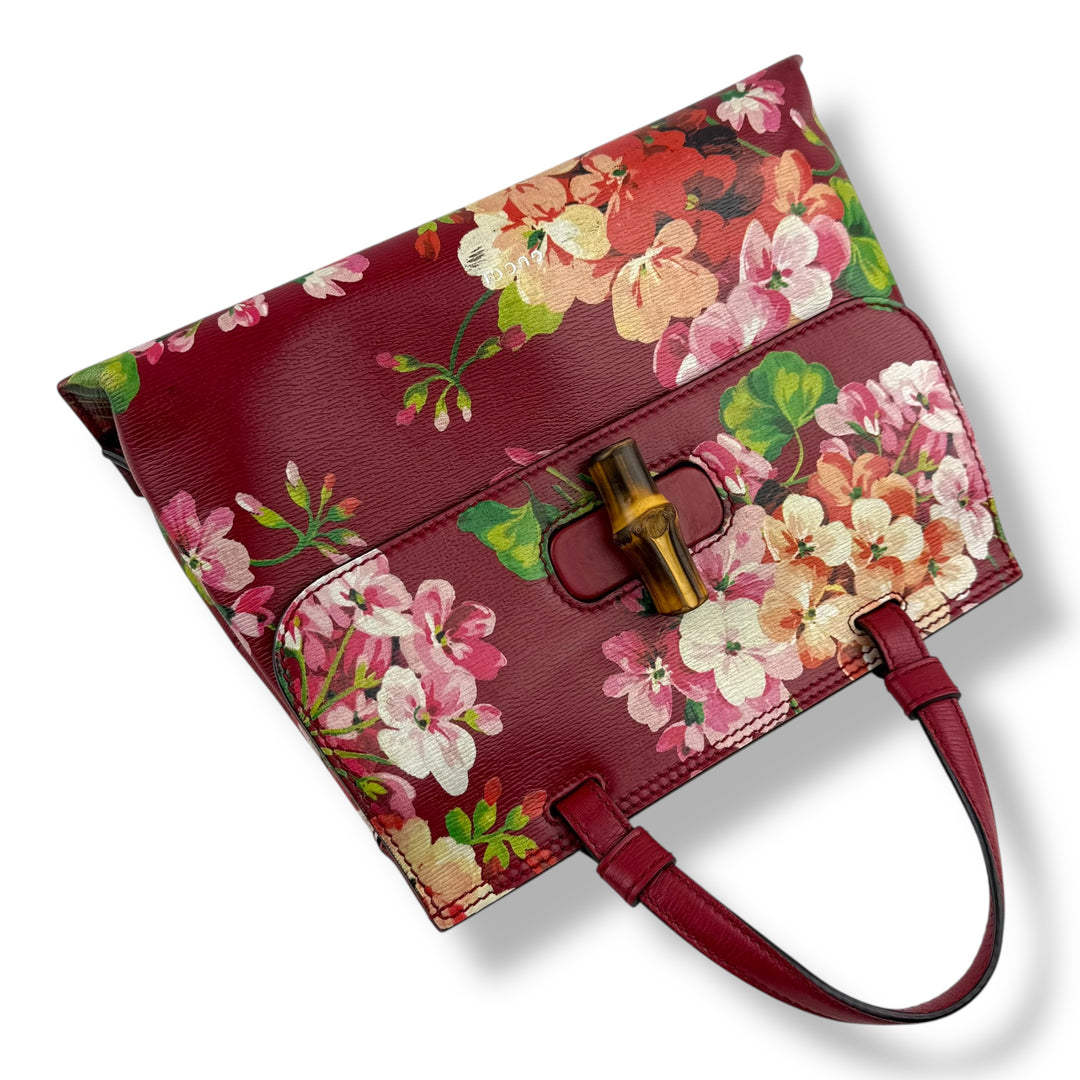Gucci GG Blooms Bamboo Tote Top Handle Bag