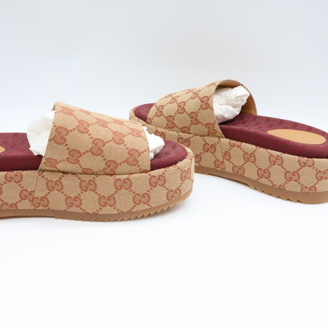 Gucci Beige/Burgundy GG Platform Sandals UK 5.5 / EU 38.5