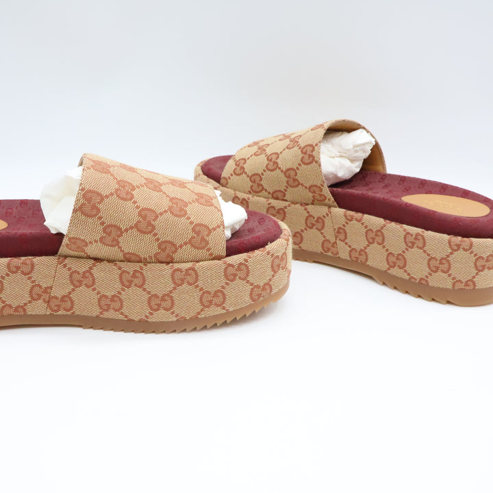 Gucci Beige/Burgundy GG Platform Sandals UK 5.5 / EU 38.5