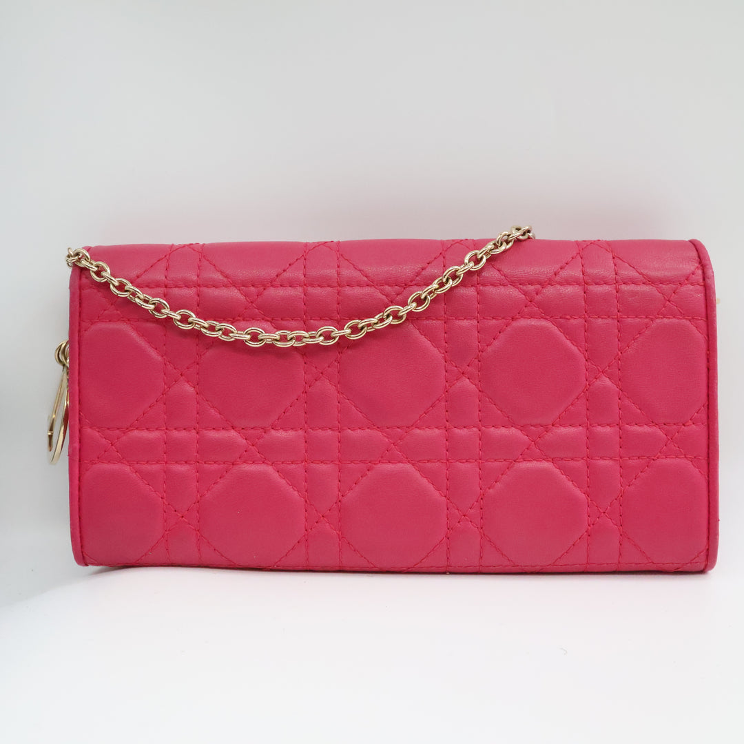 Dior Lady Dior Pink Quilted Wallet on Chain Pochette Bag