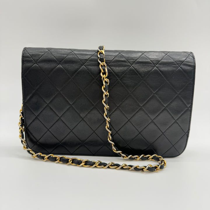 Chanel CC Black Push Lock Single Flap Quilted Lambskin Shoulder Handbag