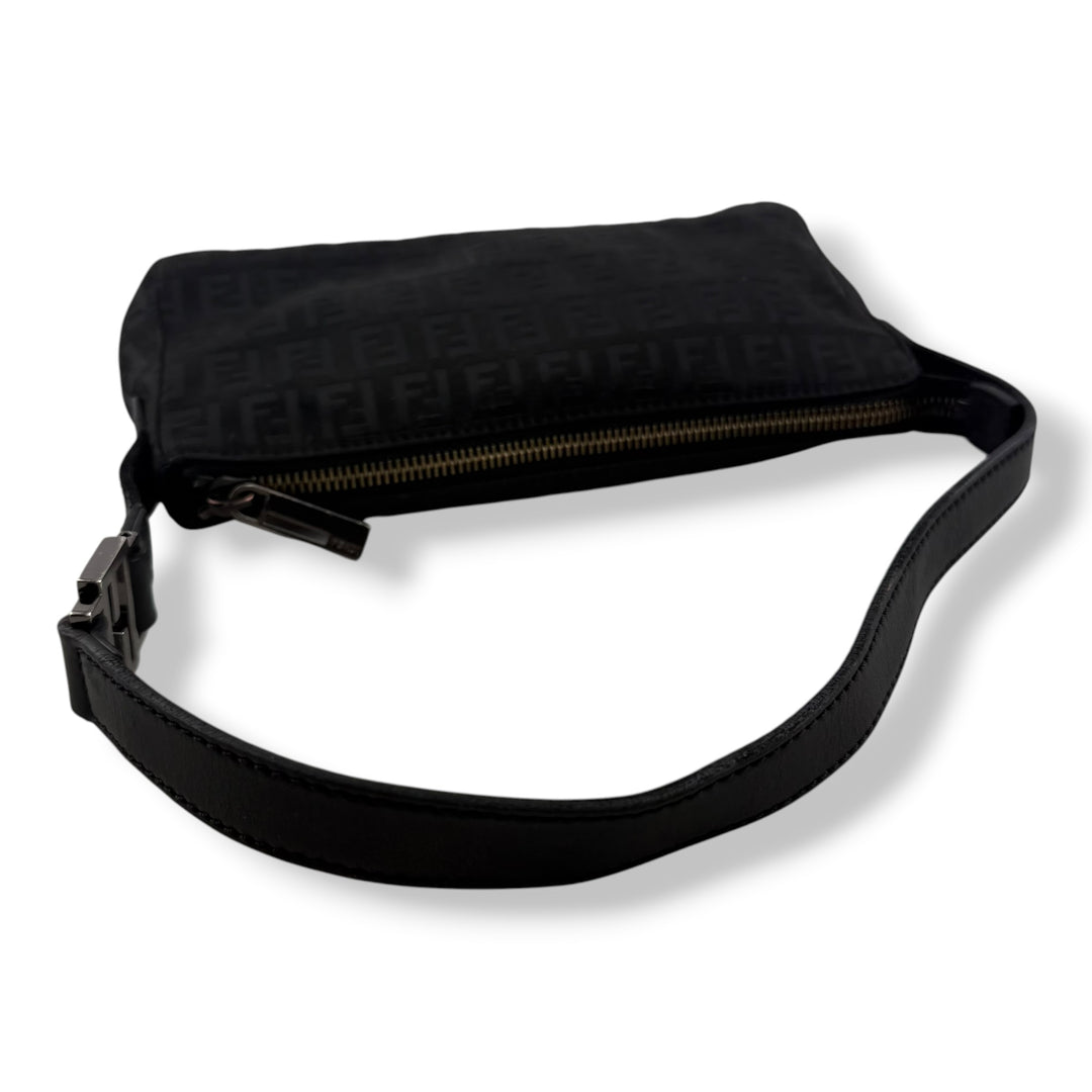 Fendi FF Zucchino Baguette Black Handbag