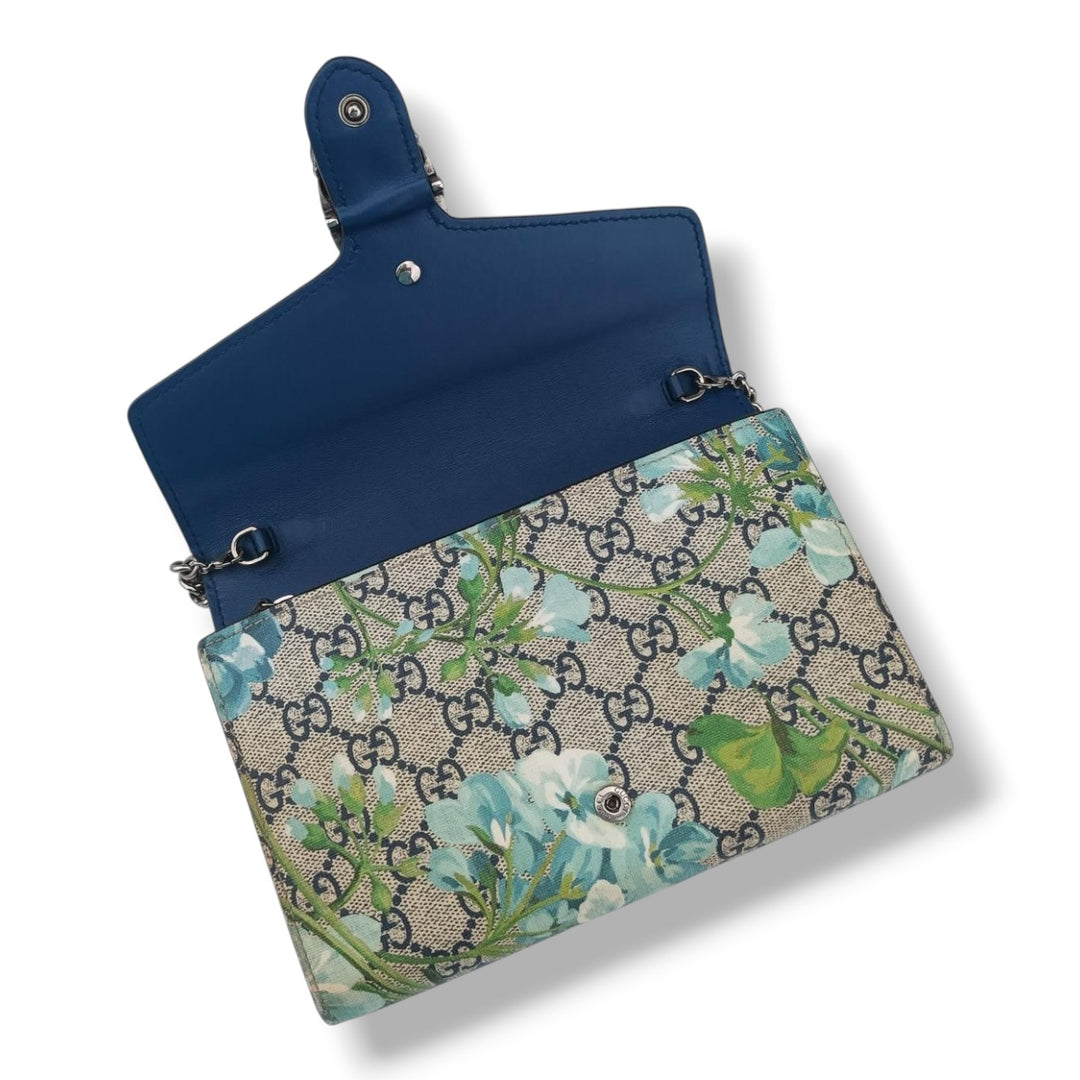 Gucci GG Dionysus Beige / Blue Bloom Wallet on chain Handbag