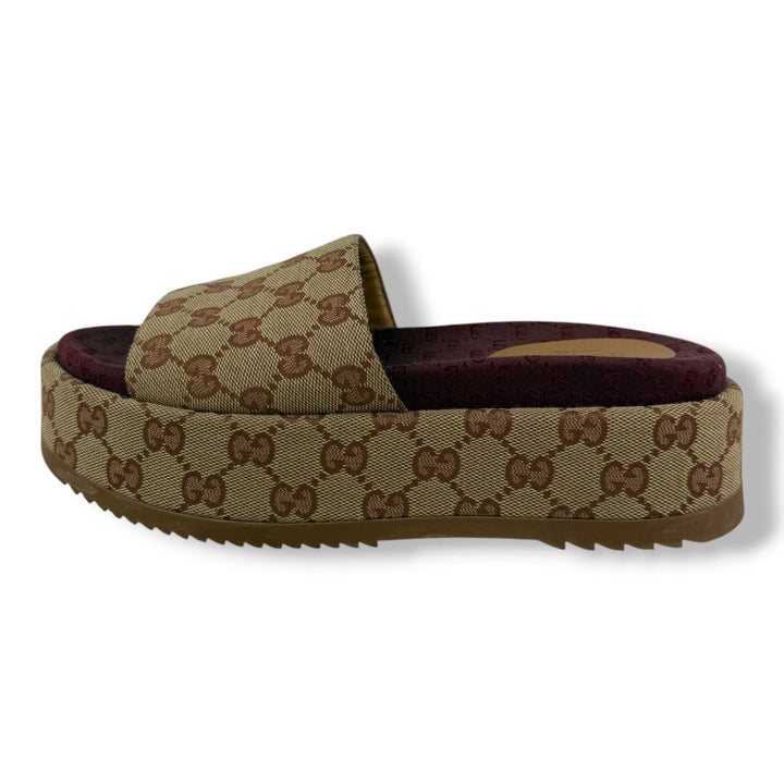 Gucci Beige/Burgundy GG Platform Sandals UK 4 / EU 37